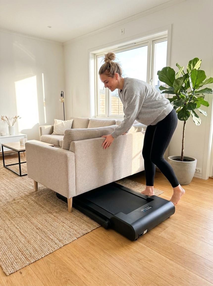 Un tapis de course compact n'a pas besoin de monopoliser une pièce, même dans un petit appartement d'un peu plus de cinquante mètres carrés.