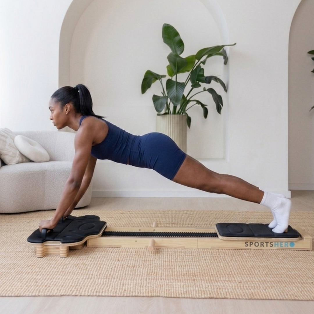 From the exercise guide: the reformer plank for core and stability.
